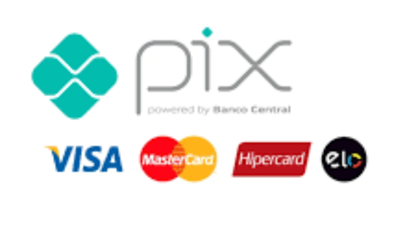 Formas de pagamento: Visa, Mastercard, Elo, Hipercard